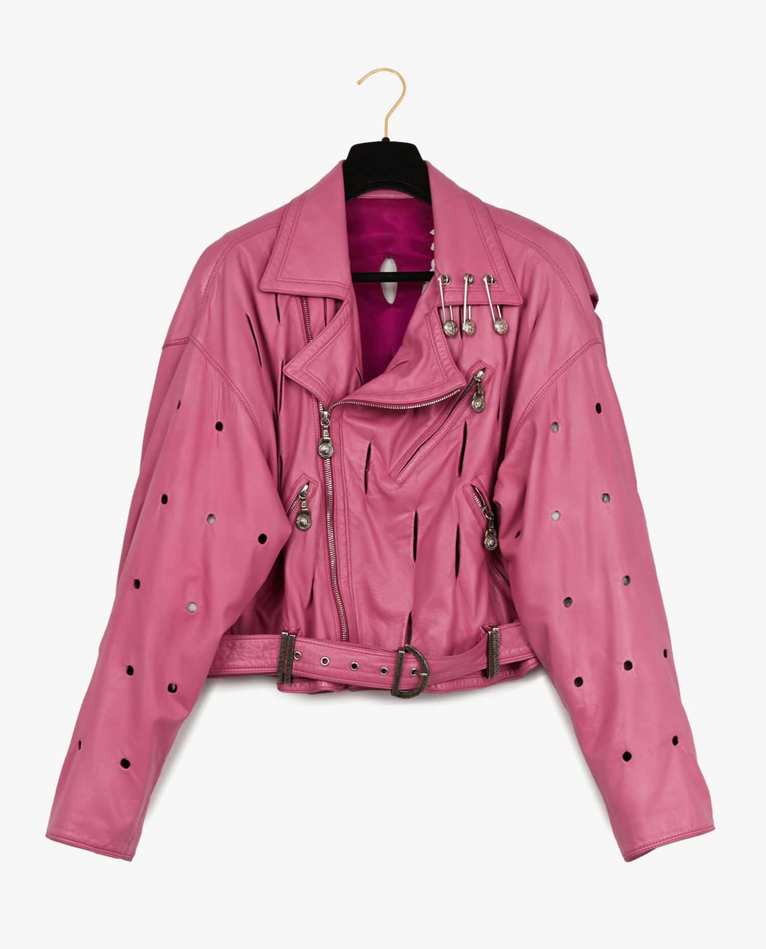 Versace — Blouson rose perforé Gianni Versace