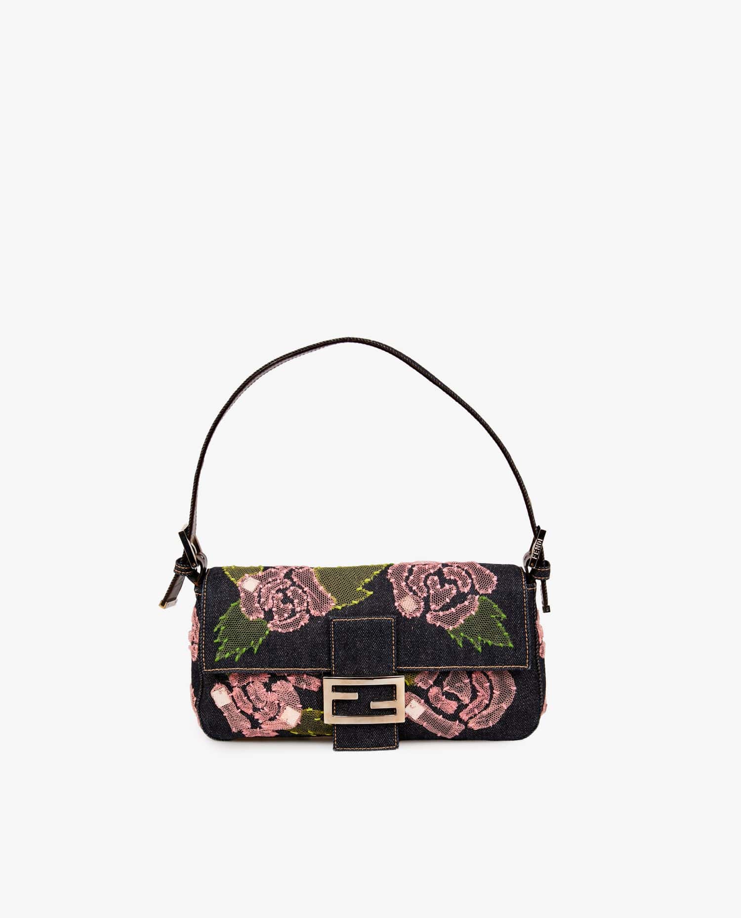 Fendi — Sac Baguette Fendi vintage denim et dentelle