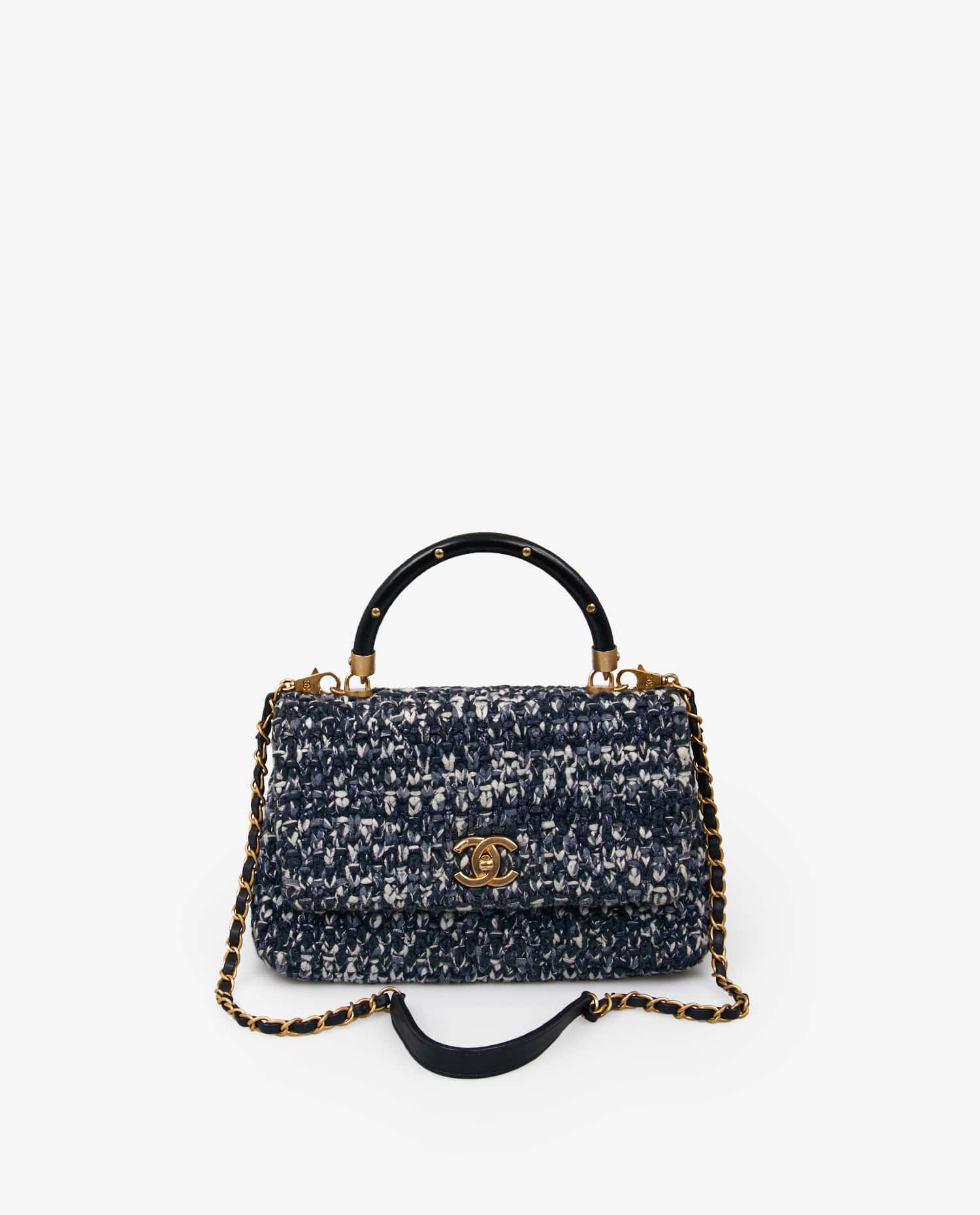 Chanel — Chanel blue tweed Coco Handle bag