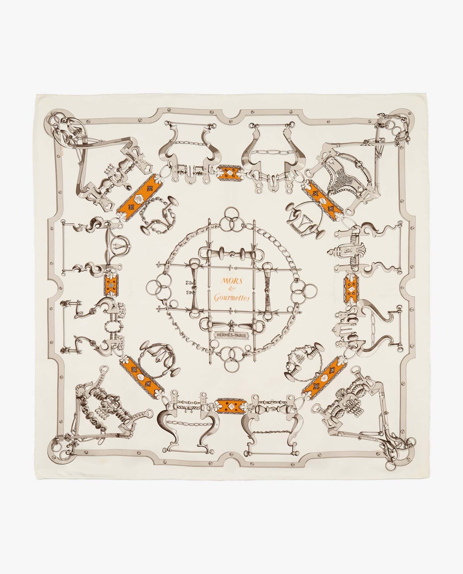 HERMÈS — Carré Hermès soie "Mors et gourmettes"