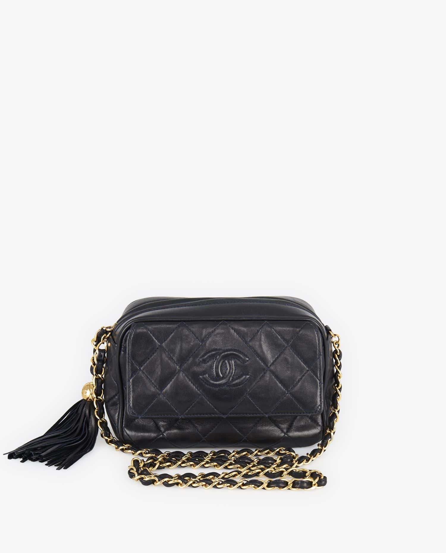 Chanel — Mini sac Camera vintage cuir agneau bleu marine