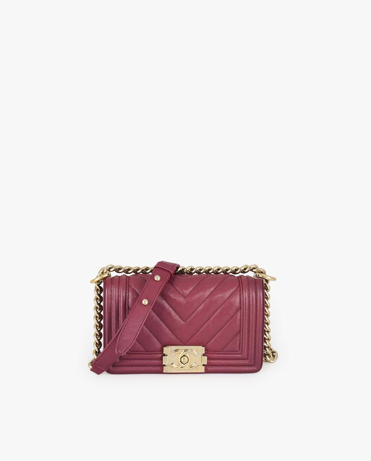 Chanel — Small Boy Chanel bag in cherry grained leather