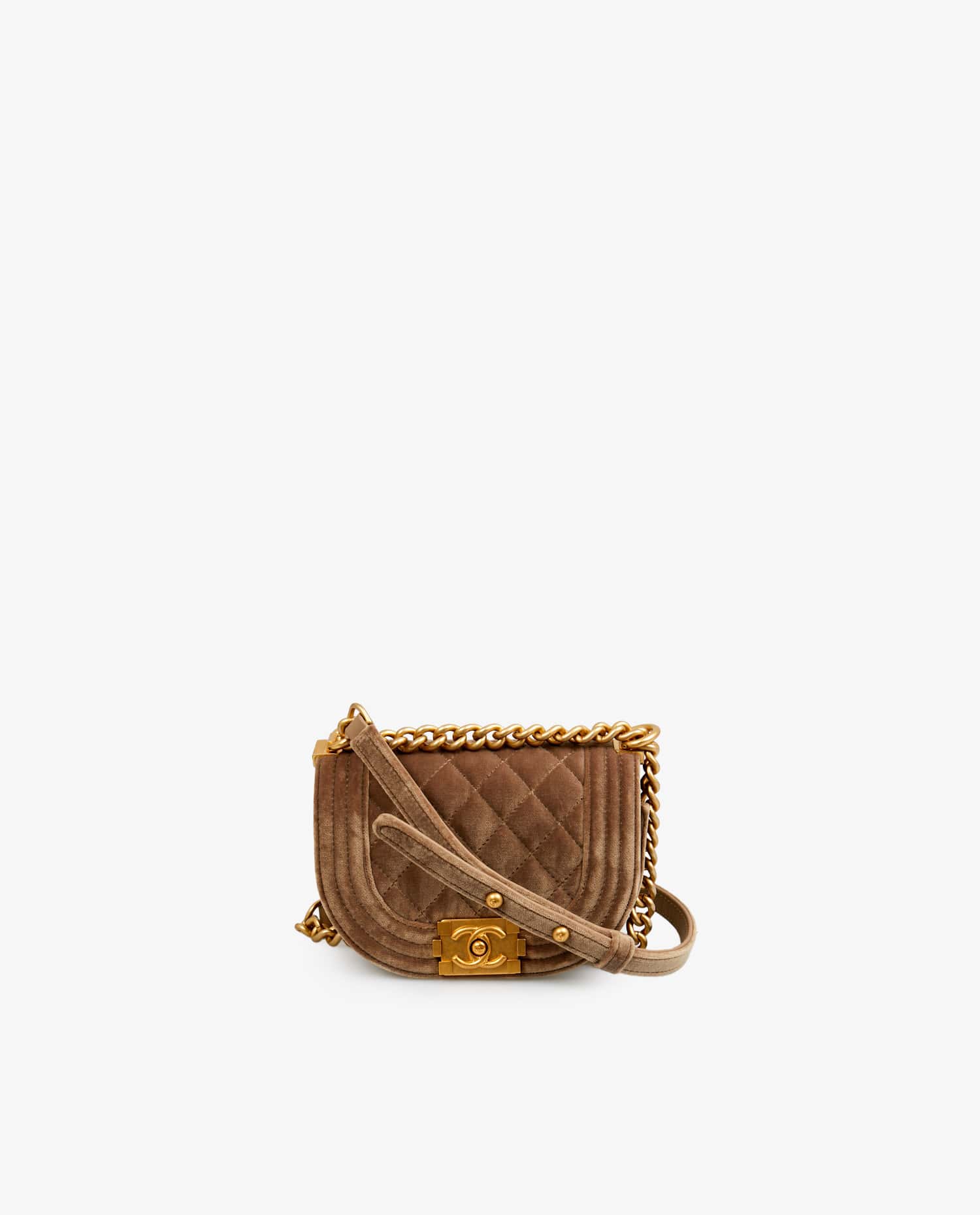 Chanel — Chanel Boy velvet mini bag in beige