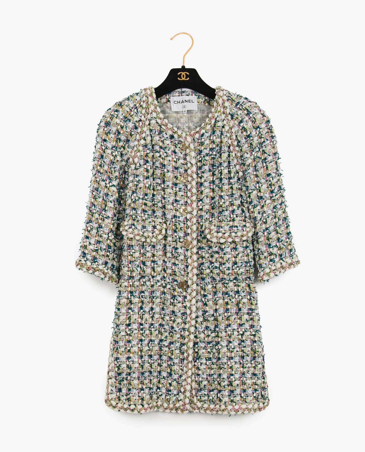 Chanel — Veste longue Chanel tweed multicolore