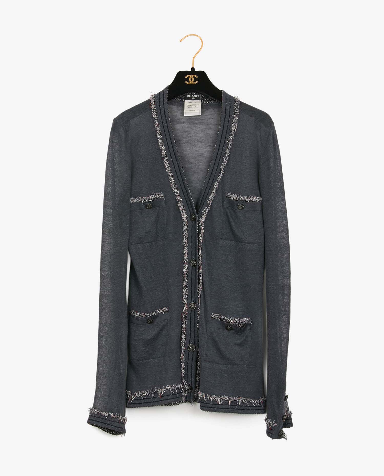 Chanel — Chanel linen/silk grey cardigan