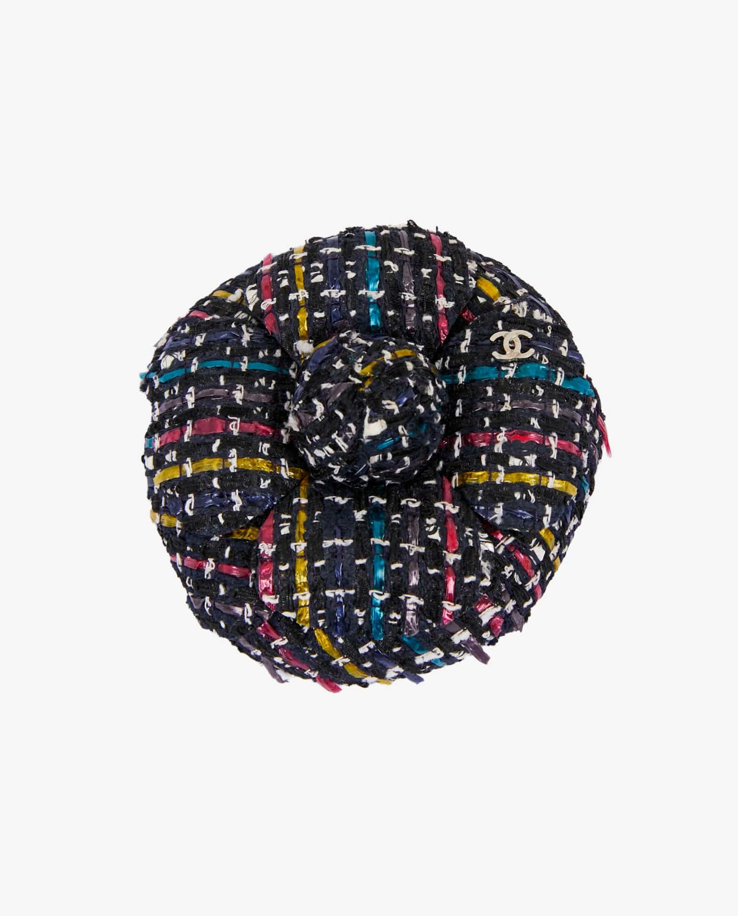 Chanel — Broche Chanel camélia tweed multicolore