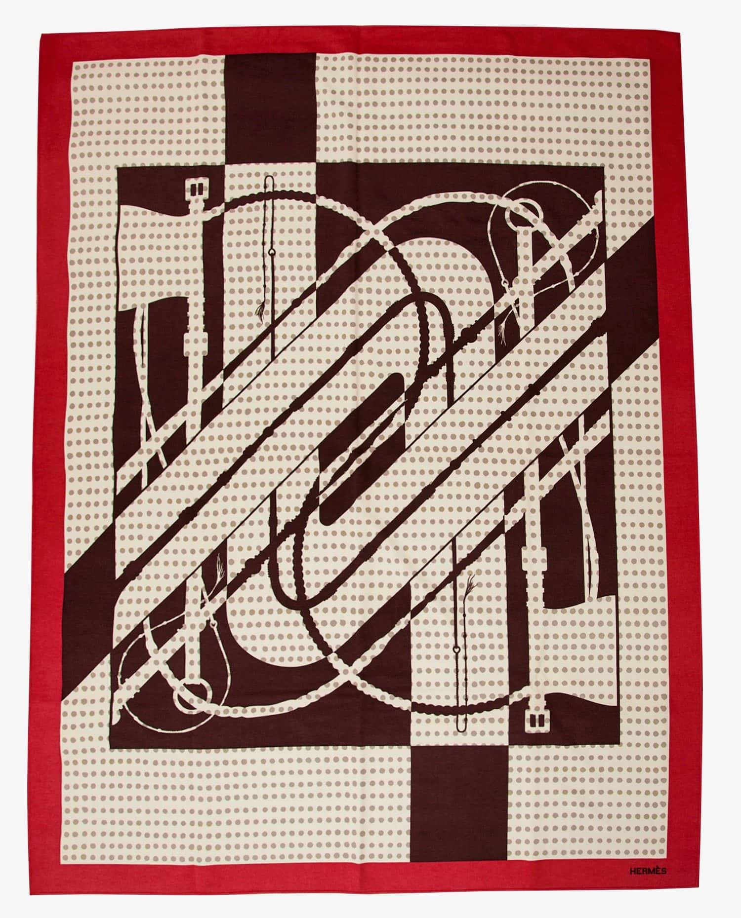 HERMÈS — Plaid imprimés brique Hermès