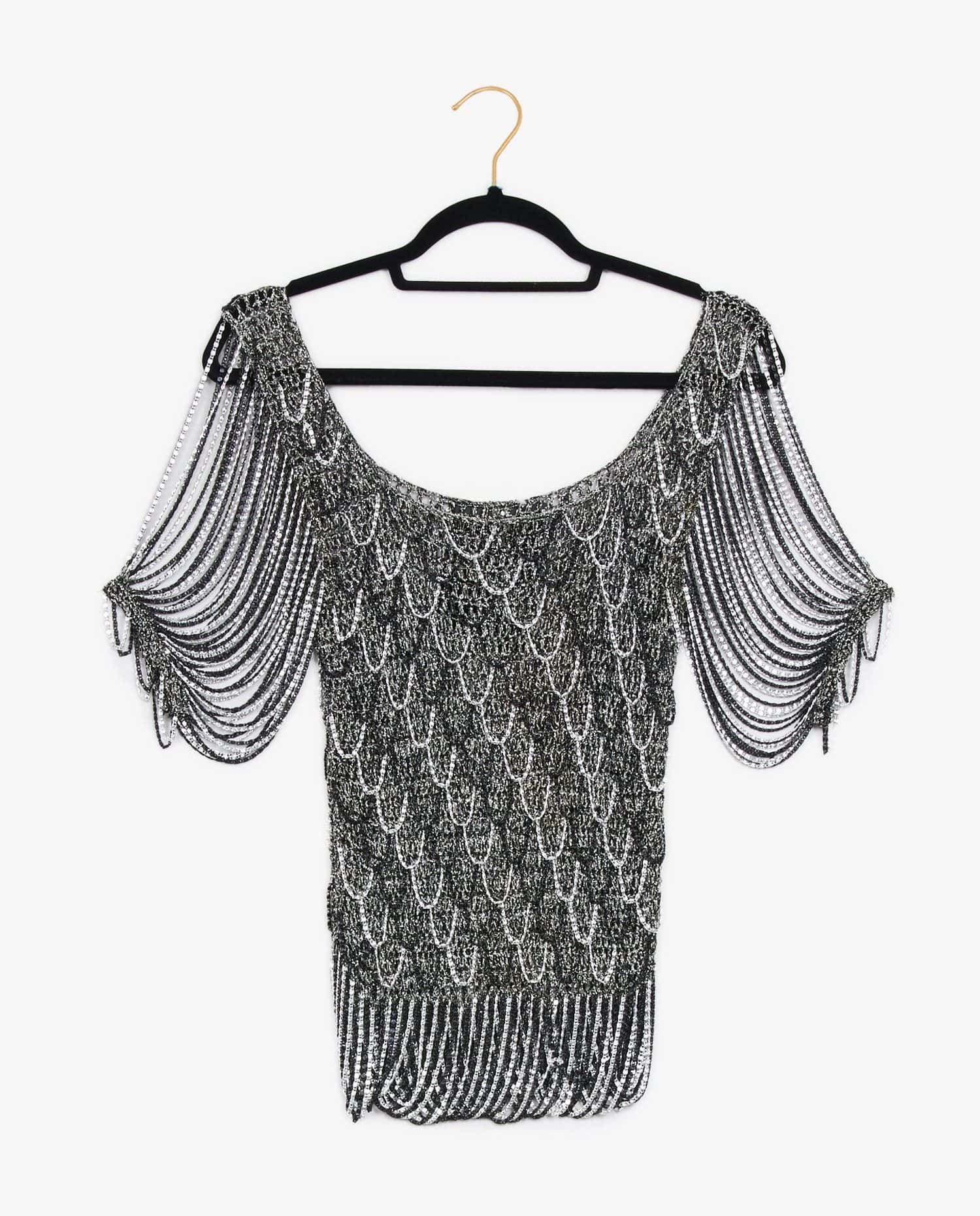 Loris Azzaro — Loris Azzaro silver and black top