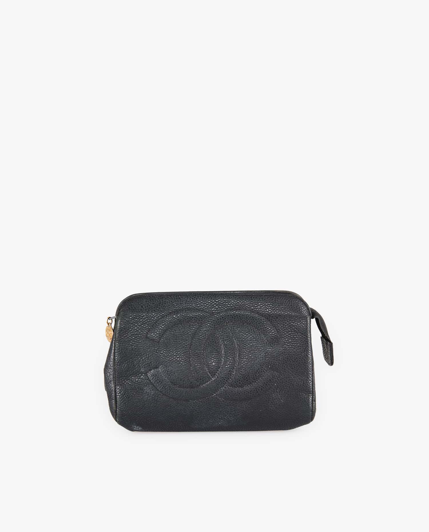 Chanel — Petite pochette Chanel vintage cuir grainé noir