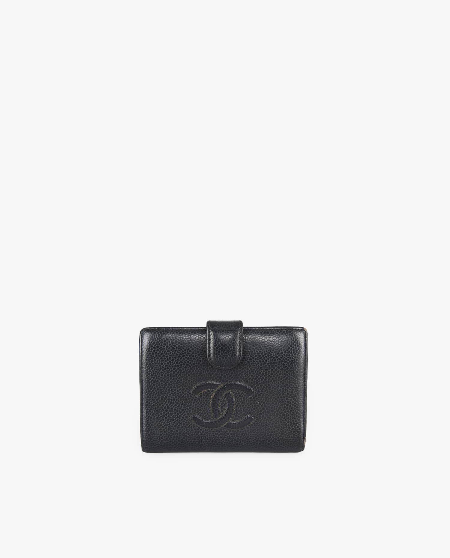 Chanel — Portefeuille Chanel cuir grainé noir vintage