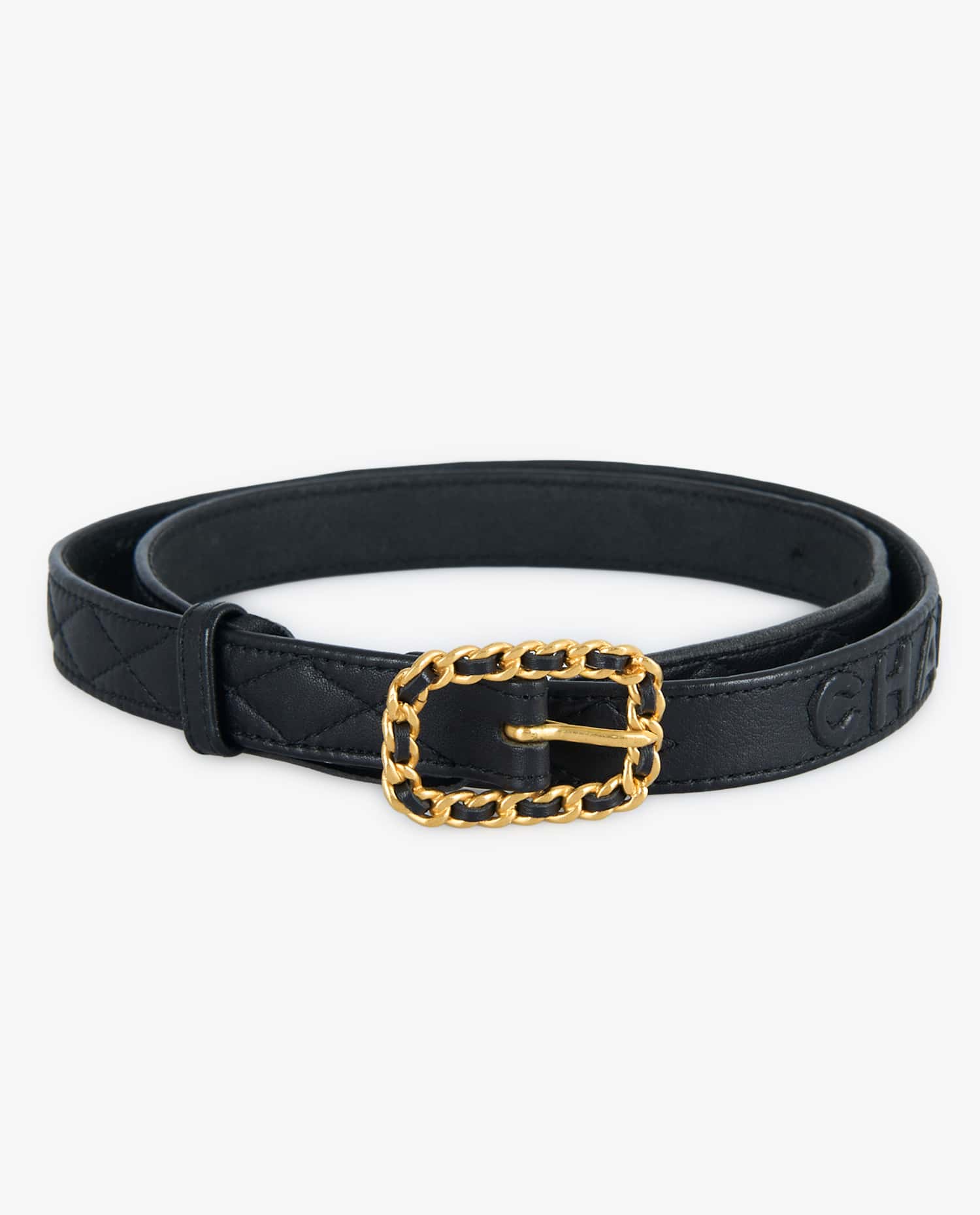Chanel — Ceinture Chanel cuir matelassé noir