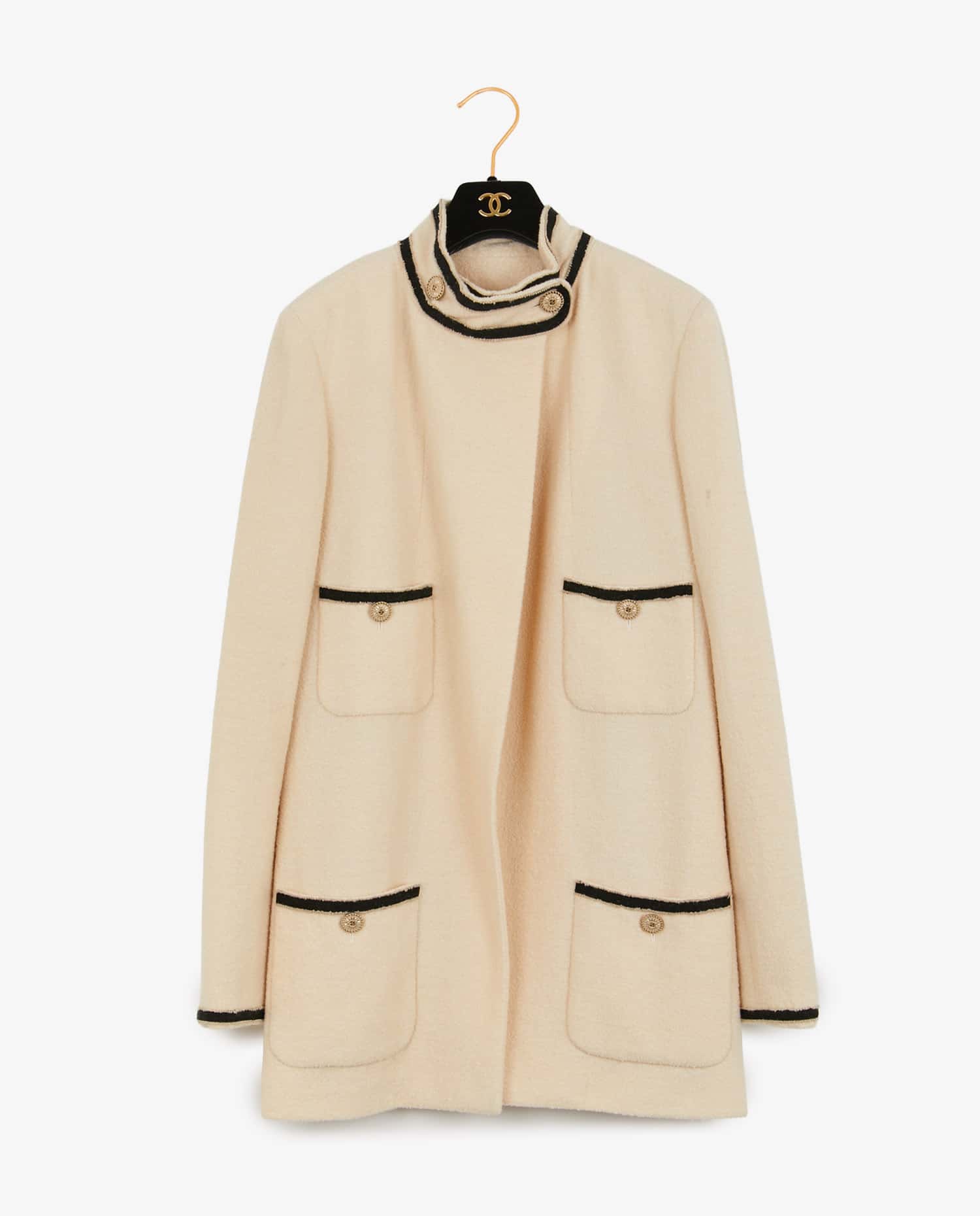 Chanel — Veste longue Chanel tweed écru
