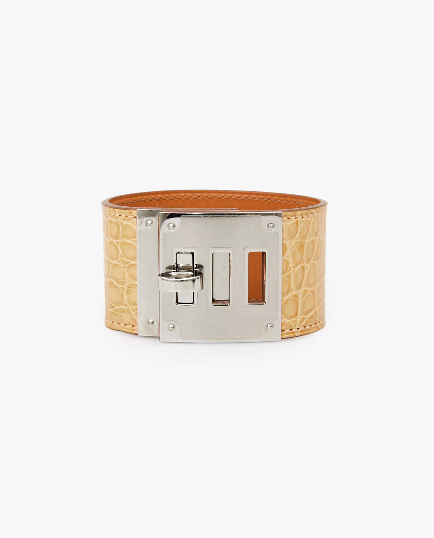 HERMÈS — Bracelet Kelly dog Hermès crocodile beige