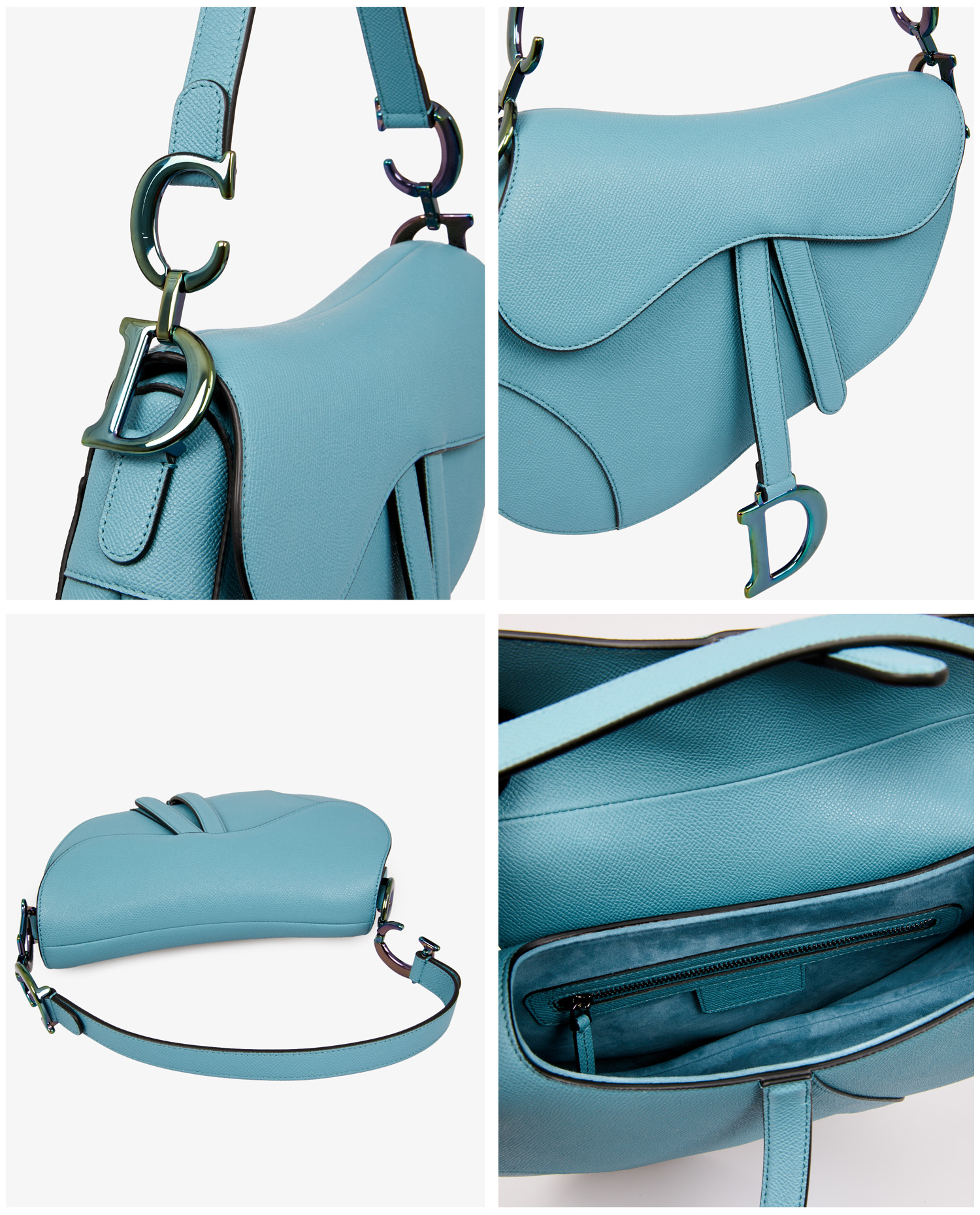 Sac Saddle Dior cuir grainé bleu - Image 7