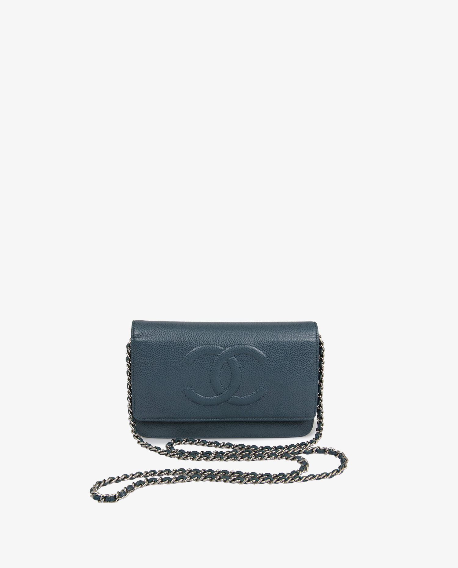 Wallet on chain cuir grainé gris